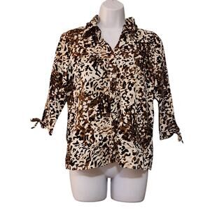 Gloria Vanderbilt Casuals Womens Top PM Petite Animal Print 1/2 Sleeve Button Up